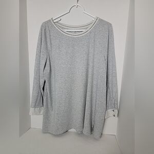 Talbots Women's Gray W Gary White Striped Accent 3/4 Sleeve Tunic Top, XL